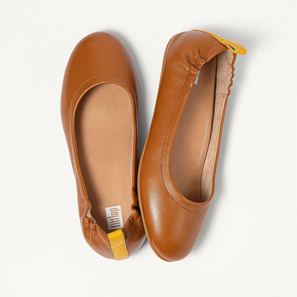 Fitflop Womens Ballet Flats - Allegro Pop-tab Soft Leather - Brown - 017-ODQJUC